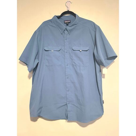 Patagonia Men’s Short Sleeve Button Up Shirt XXL Blue Outdoor Fishing Travel - Picture 1 of 7
